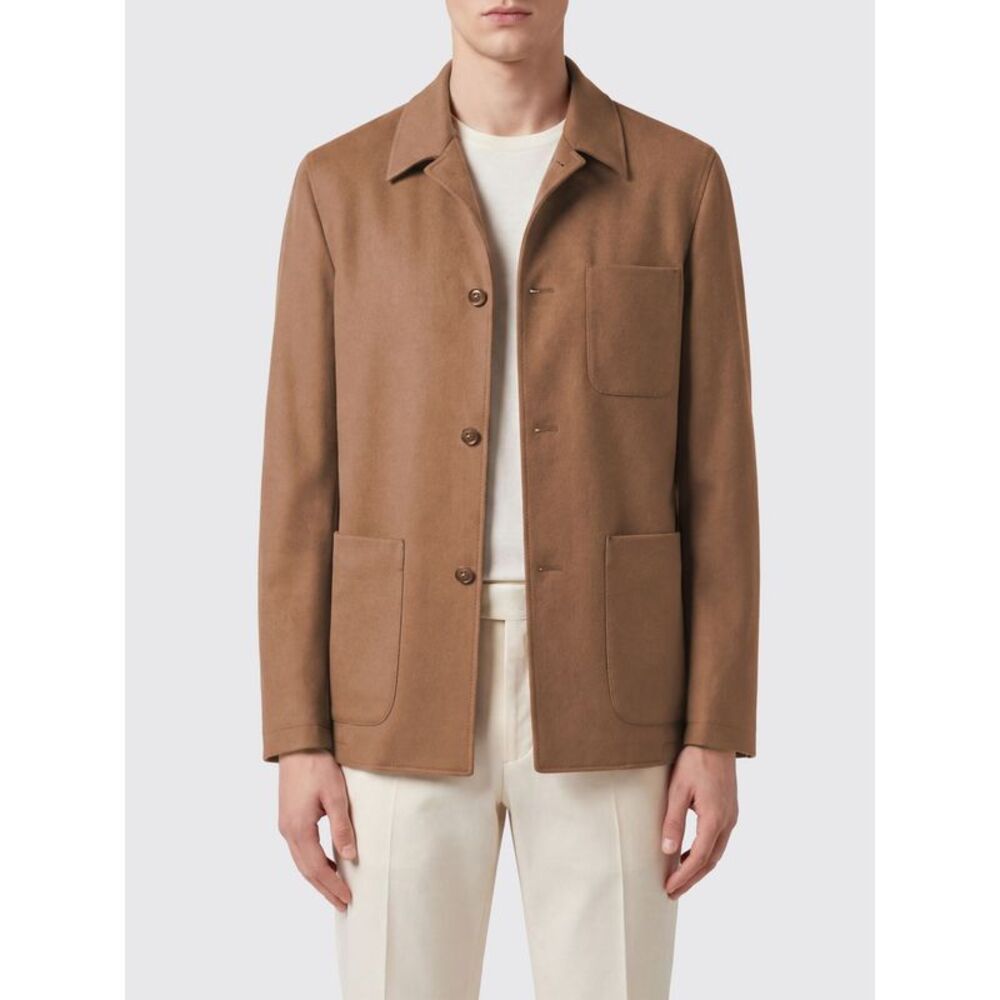 Canali Men Single-Breasted Virgin Wool Short Coat Canali With Patch Pockets